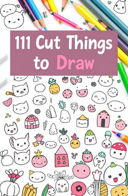 An art tutorial cover illustrating '101 Cute Things to Draw', featuring an assortment of adorable doodles