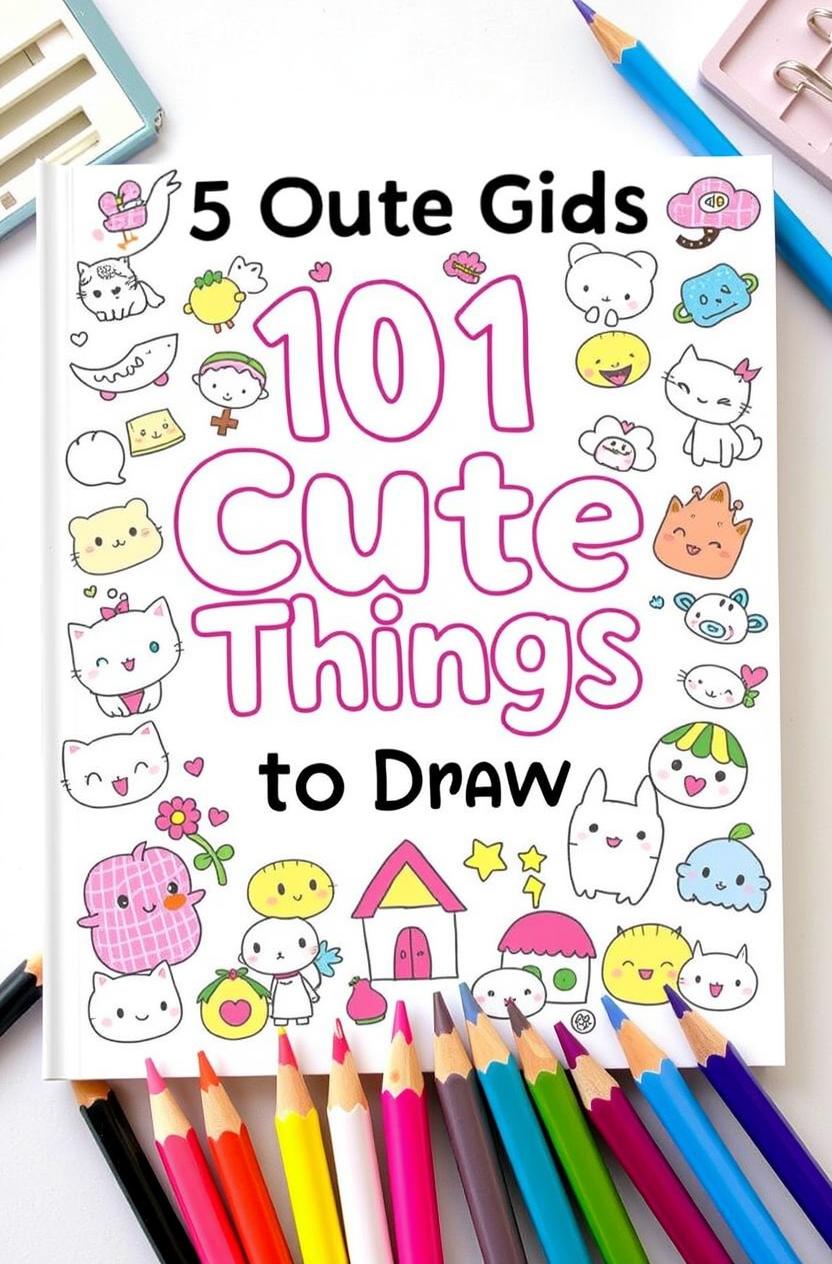 A colorful book cover featuring the title '101 Cute Things to Draw' in playful, bold letters