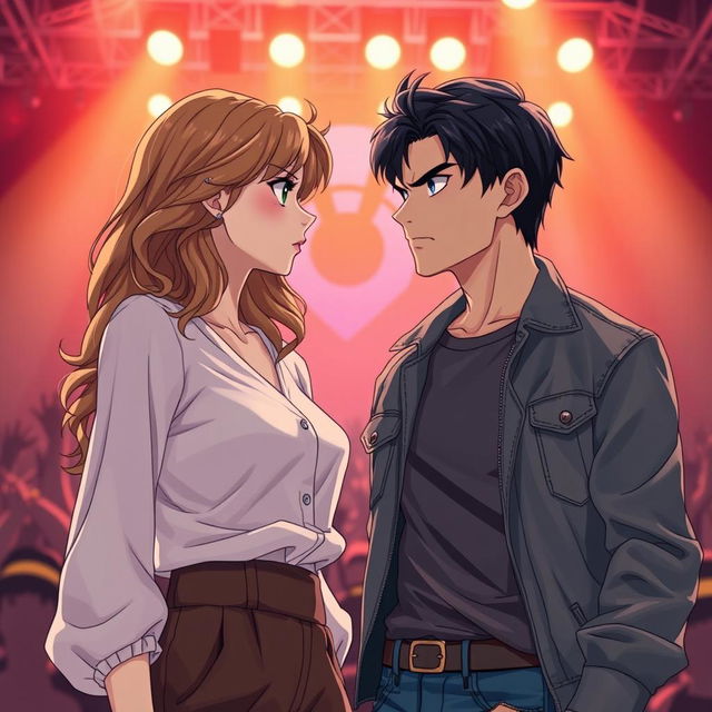 A scene in realistic anime style featuring a 19-year-old young woman and a 20-year-old young man, both locked in an intense gaze filled with hatred and anger towards each other