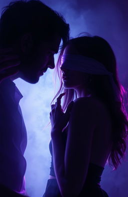 A captivating scene depicting a young woman with her eyes blindfolded, embodying mystery and allure