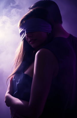 A captivating scene depicting a young woman with her eyes blindfolded, embodying mystery and allure