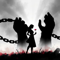 An evocative and impactful image symbolizing violence against women, featuring a broken chain representing the struggle for freedom and empowerment