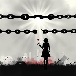 An evocative and impactful image symbolizing violence against women, featuring a broken chain representing the struggle for freedom and empowerment