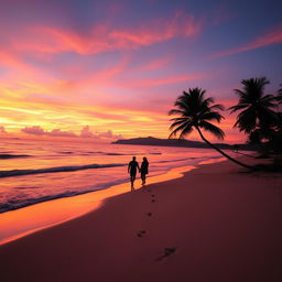 A breathtaking landscape of a serene beach during sunset