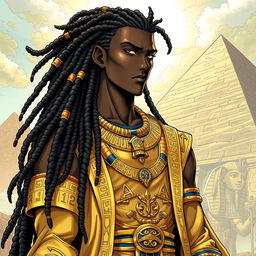 A visually stunning light novel cover illustrated in an expressive manga art style, featuring a tall black male character with long, flowing dreadlocks that cascade elegantly down his back