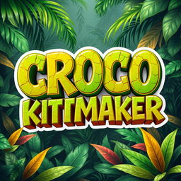 A vibrant and playful design featuring the text 'CROCO KITMAKER' in an artistic font