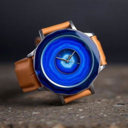 A men's wristwatch made entirely of blue agate stone, featuring the watch body and dial constructed from this beautiful stone