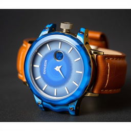 A men's wristwatch made entirely of blue agate stone, featuring the watch body and dial constructed from this beautiful stone