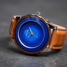A men's wristwatch made entirely of blue agate stone, featuring the watch body and dial constructed from this beautiful stone