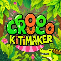 A vibrant and playful illustration featuring the words "CROCO KITMAKER" in a bold, artistic font