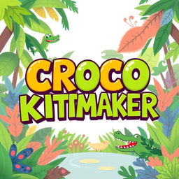 A vibrant and playful illustration featuring the words "CROCO KITMAKER" in a bold, artistic font