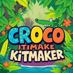 A vibrant and playful illustration featuring the words "CROCO KITMAKER" in a bold, artistic font