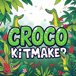 A vibrant and playful illustration featuring the words "CROCO KITMAKER" in a bold, artistic font