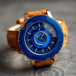 A men's wristwatch intricately crafted from blue agate stone, with both the watch body and dial made from this exquisite material