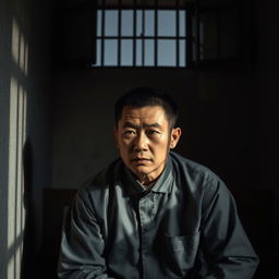 An evocative image of a Chinese prisoner, captured in a moment of reflection