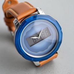 A men's digital wristwatch crafted entirely from blue agate stone, where both the watch body and the dial are made from this stunning material
