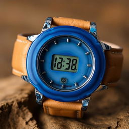 A men's digital wristwatch crafted entirely from blue agate stone, where both the watch body and the dial are made from this stunning material