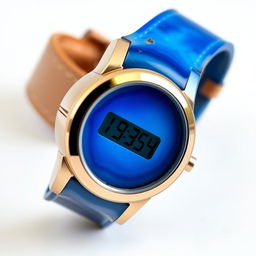 A men's digital wristwatch crafted from blue agate stone, where both the body and the dial are made from this stunning material, designed to give the impression of being a single piece
