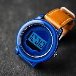 A men's digital wristwatch crafted from blue agate stone, where both the body and the dial are made from this stunning material, designed to give the impression of being a single piece