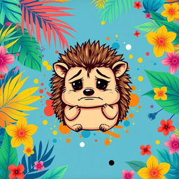 A sad hedgehog on a t-shirt design in a vibrant Latin style