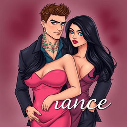 A high-quality book cover illustration for a romance novel featuring a passionate and sensual couple
