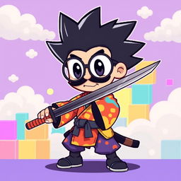 A character for a 2D pixel art video game inspired by the style of Super Mario, featuring a character with spiky black hair