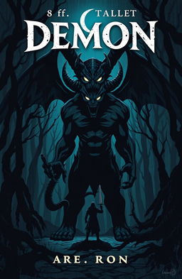 A dark fantasy book cover featuring a 9-foot-tall demon standing ominously in the center
