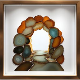 An abstract and minimalist artwork depicting a passageway made from cut agate stone slices in various shapes