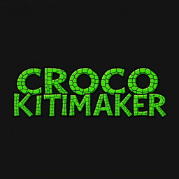 The text 'CROCO KITMAKER' illustrated in a vibrant green color, designed in a 2D drawing style that mimics the texture of crocodile skin