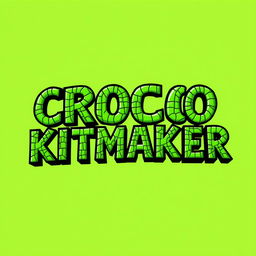 The text 'CROCO KITMAKER' illustrated in a vibrant green color, designed in a 2D drawing style that mimics the texture of crocodile skin