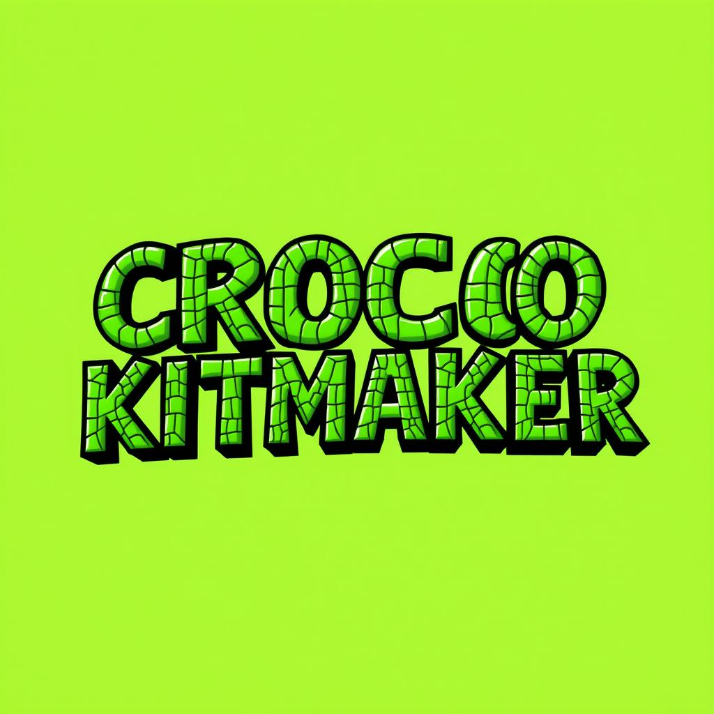 The text 'CROCO KITMAKER' illustrated in a vibrant green color, designed in a 2D drawing style that mimics the texture of crocodile skin