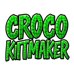 The text 'CROCO KITMAKER' illustrated in a vibrant green color, designed in a 2D drawing style that mimics the texture of crocodile skin
