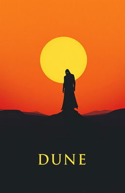 A book cover design inspired by Dune, featuring a dramatic and minimalistic aesthetic