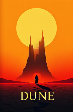 A book cover design inspired by Dune, featuring a dramatic and minimalistic aesthetic