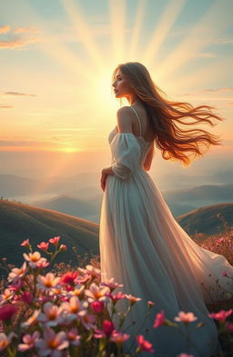 A surreal art interpretation of 'Noli Me Tangere', depicting a mystical landscape where a radiant figure is touched by soft beams of light