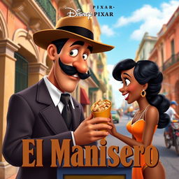 A vibrant Disney Pixar movie cover depicting a charming scene in 1930s Havana