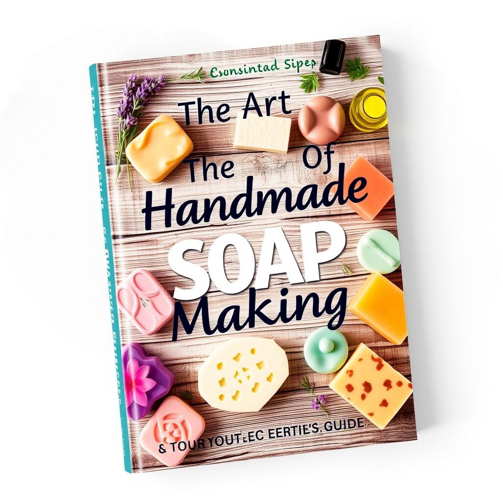 A creative and visually stunning book cover design for 'The Art of Handmade Soap Making: A Complete Beginner's Guide'