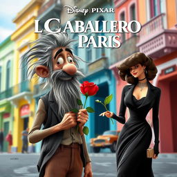 A captivating movie poster for a Disney Pixar film titled 'El Caballero de Paris'