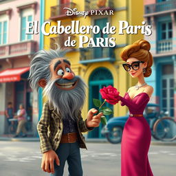 A captivating movie poster for a Disney Pixar film titled 'El Caballero de Paris'