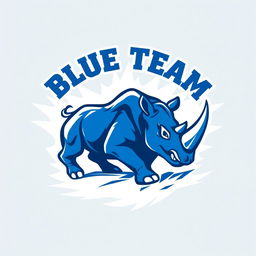 A logo design for a soccer team named 'Blue Team', featuring a rhinoceros as the main theme