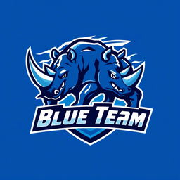 A logo design for a soccer team named 'Blue Team', featuring a rhinoceros as the main theme