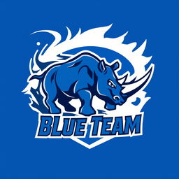 A logo design for a soccer team named 'Blue Team', featuring a rhinoceros as the main theme