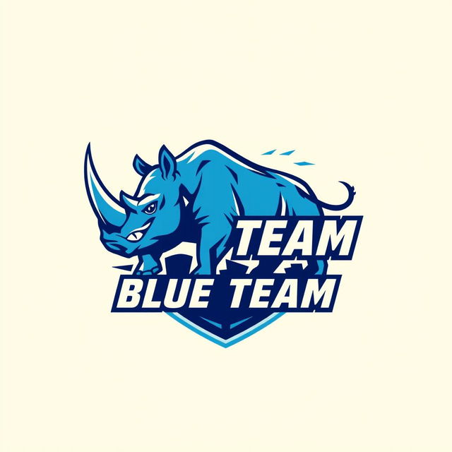 A logo design for a soccer team named 'Blue Team', featuring a rhinoceros as the main theme