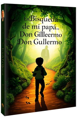A book cover design featuring a mysterious and adventurous theme, titled 'En Búsqueda de mi papá Don Guillermo'
