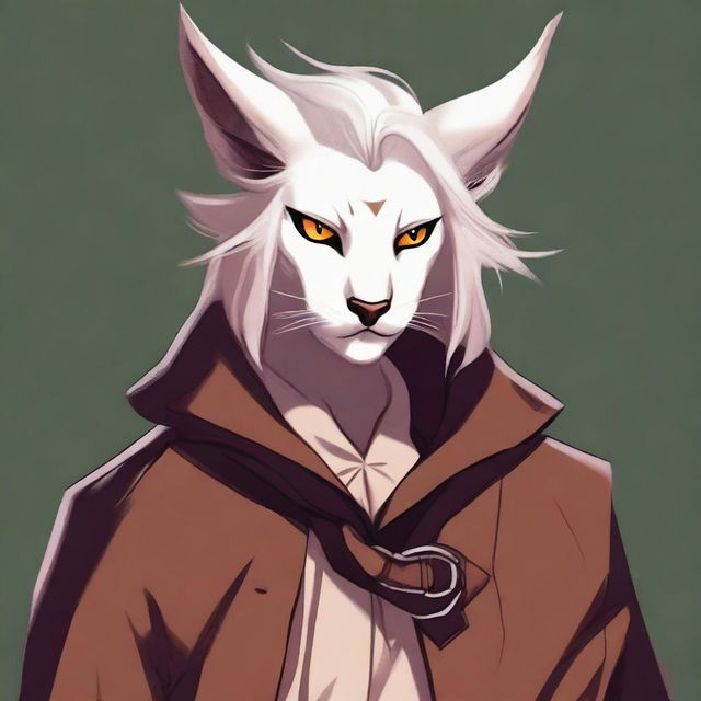 This is a digital art image of a young Tabaxi-Tiefling character