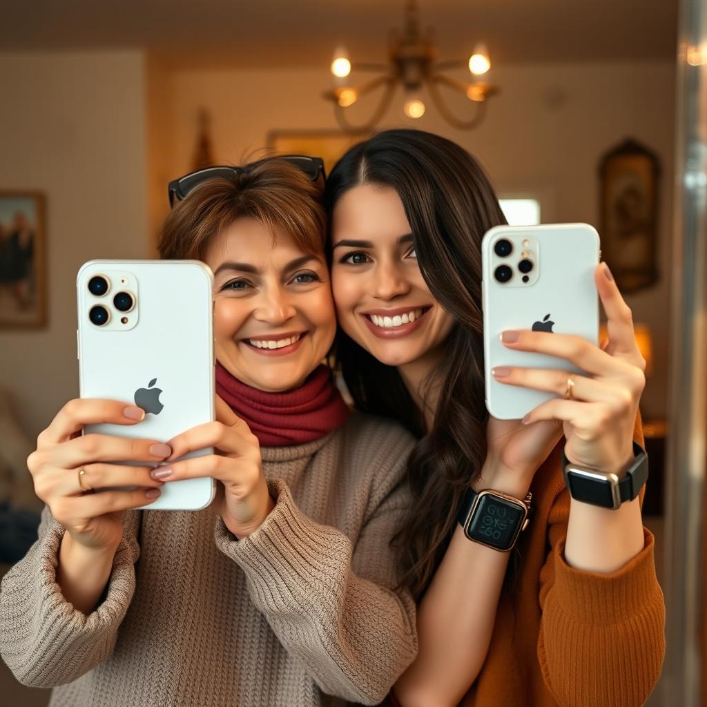 A mirror selfie featuring a 50-year-old mother and her 30-year-old daughter