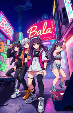 An anime-inspired scene depicting the essence of the song 'Bala', featuring vibrant, colorful visuals with a trap plug aesthetic