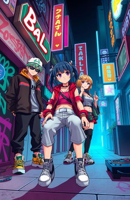 An anime-inspired scene depicting the essence of the song 'Bala', featuring vibrant, colorful visuals with a trap plug aesthetic
