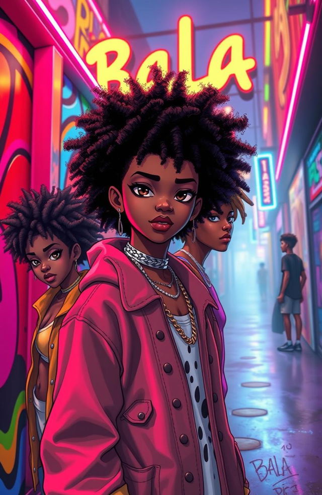 An artistic interpretation of the song titled "Bala", featuring characters in a trap plug aesthetic with distinct afro anime features