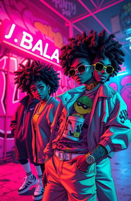 An artistic interpretation of the song titled "Bala", featuring characters in a trap plug aesthetic with distinct afro anime features